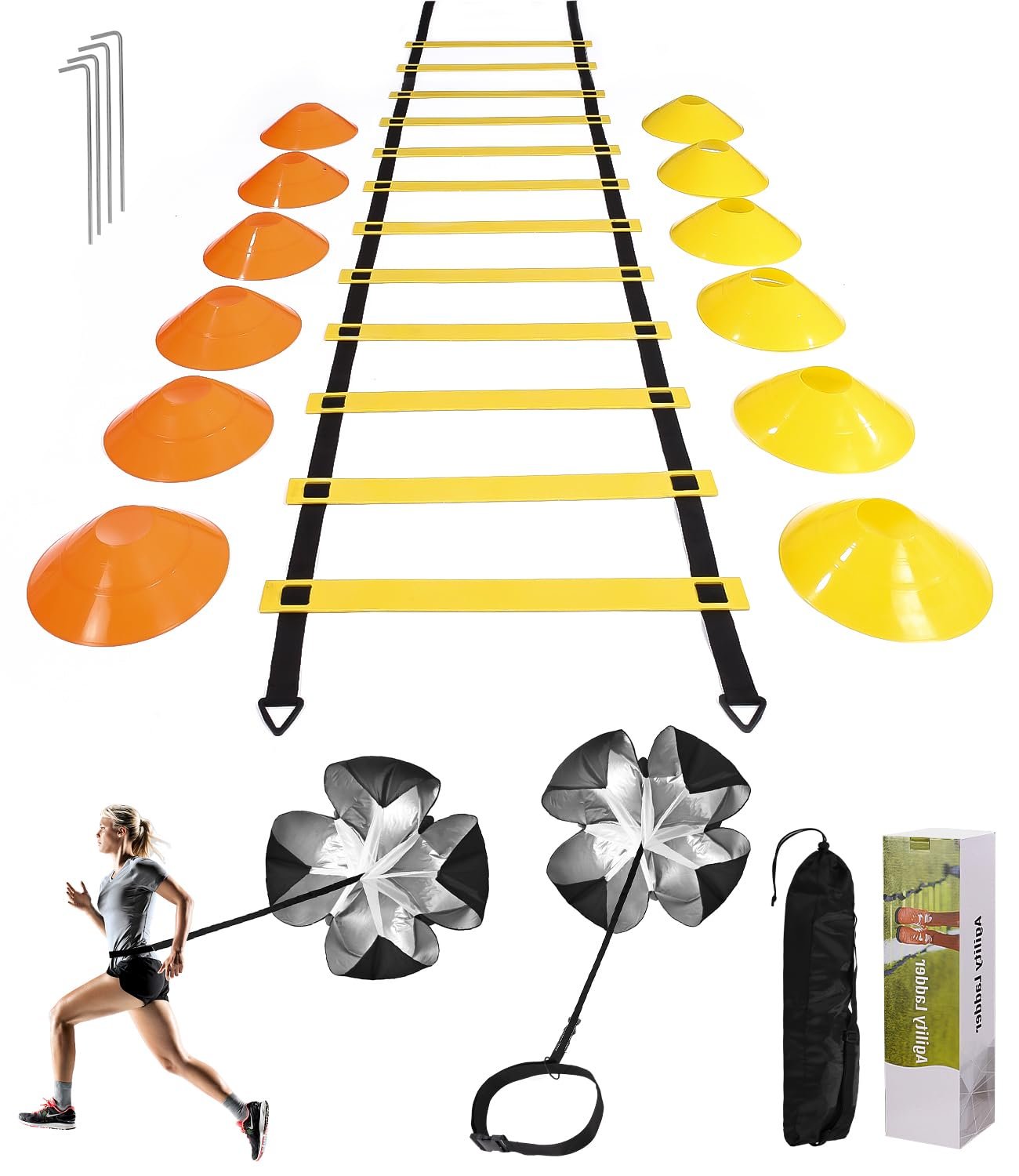 Kit de Agilidad: Escalera + 12 Conos + Paracaídas