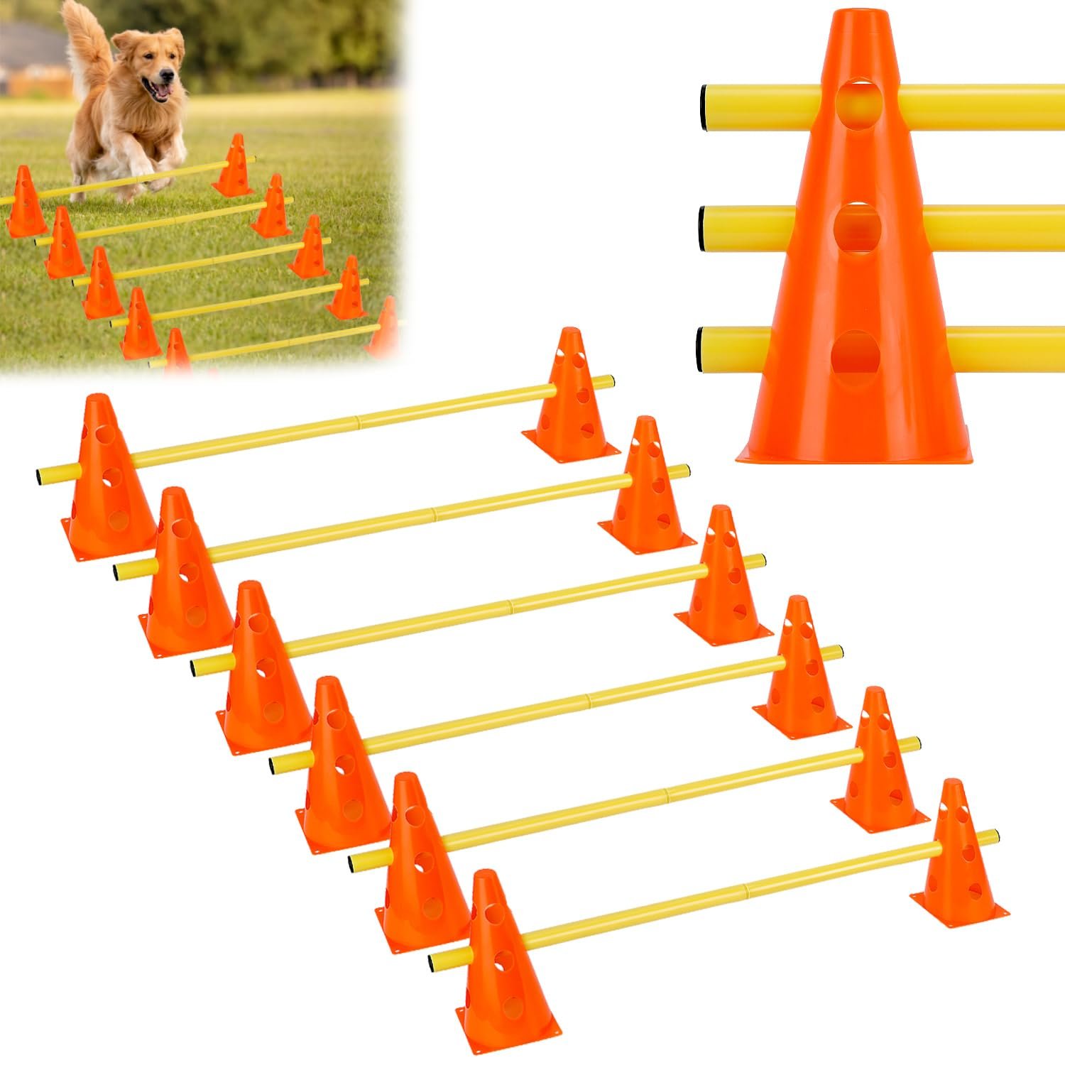QWORK Set de Vallas de Agilidad (12 Conos + 6 Barras, 23 cm)